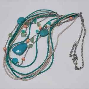 Chico's blue and green jeweled beaded multi strand necklace‎